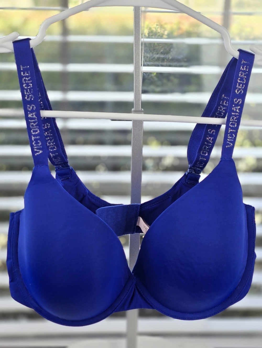 Victoria's Secret 34D Royal Blue T-Shirt Demi Bra with Logo Shine Straps